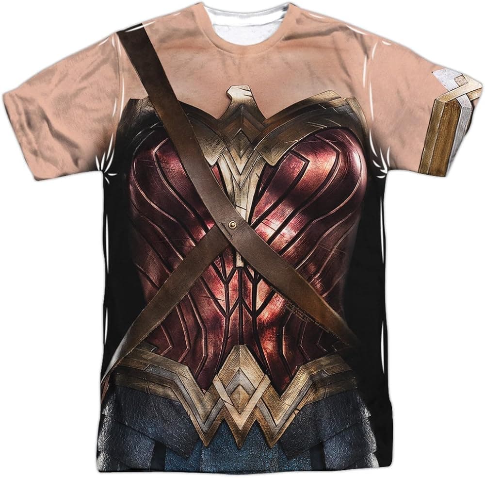 Justice League Movie Wonder Woman Uniform Unisex Adult Front Only Sublimated T Shirt for Men and Women
