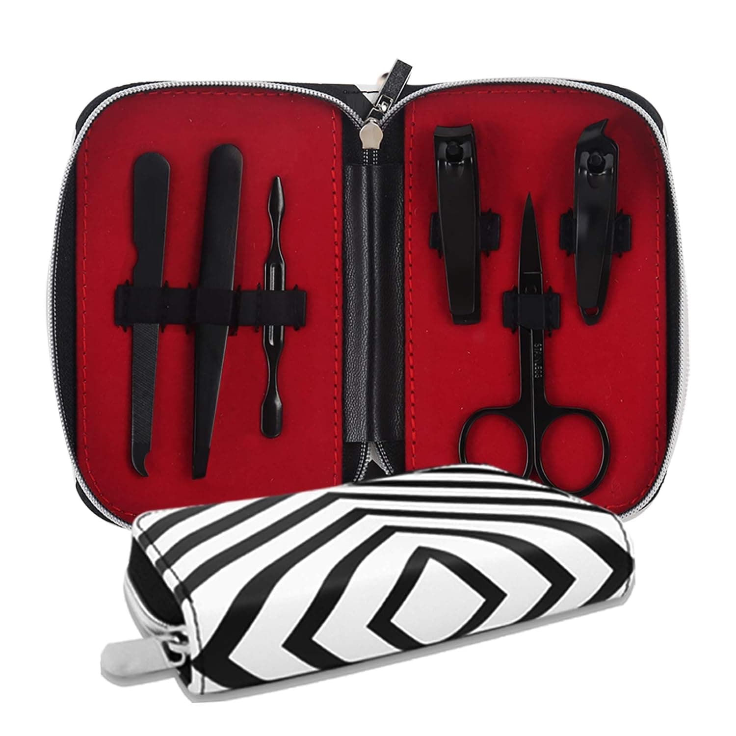 Manicure Pedicure Set Portable Grooming Kit, Sharp Stainless Steel Fingernail and Toenail Clippers Kit, Nail Care Tools with Luxurious Packaging Case (Black, 6 Pieces)