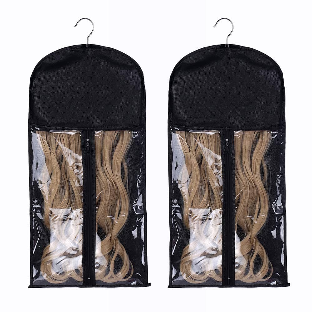 2 Pack Hair Extensions Storage Bag with Hanger Hairpieces Storage Holder Wigs Carrier Case for Store Style Hair