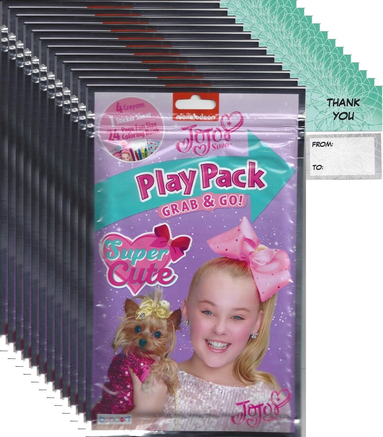 JoJo Siwa Grab and Go Play Packs Bundle (12 Packs) Party Favors and 12 Thank You Cards