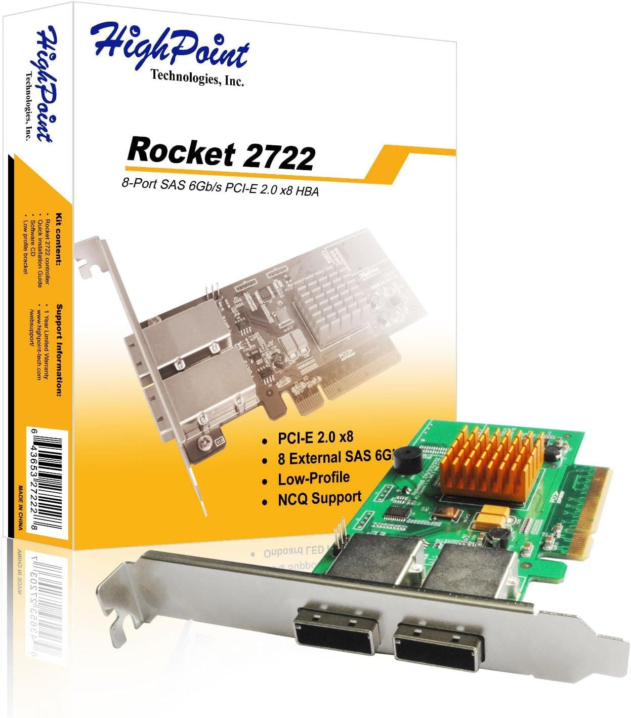 High Point Rocket 2722 External 8-Port PCI-Express 2.0 x8 SAS/SATA 6Gb/s Non-RAID Controller