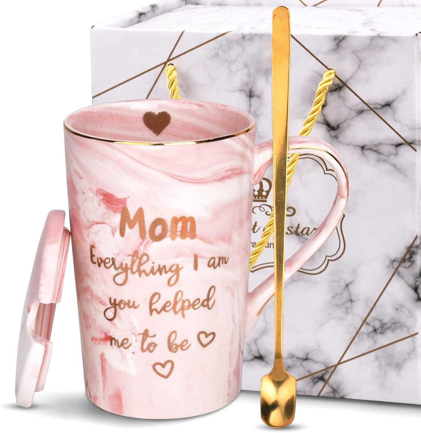 RioGree Mothers Day Gifts for Mom Grandma Women Wife Her-14 OZ Coffee Mug with Spoon/Lids-Birthday Gifts for Women Mom Wife Grandma Mothers Day Valentines Day