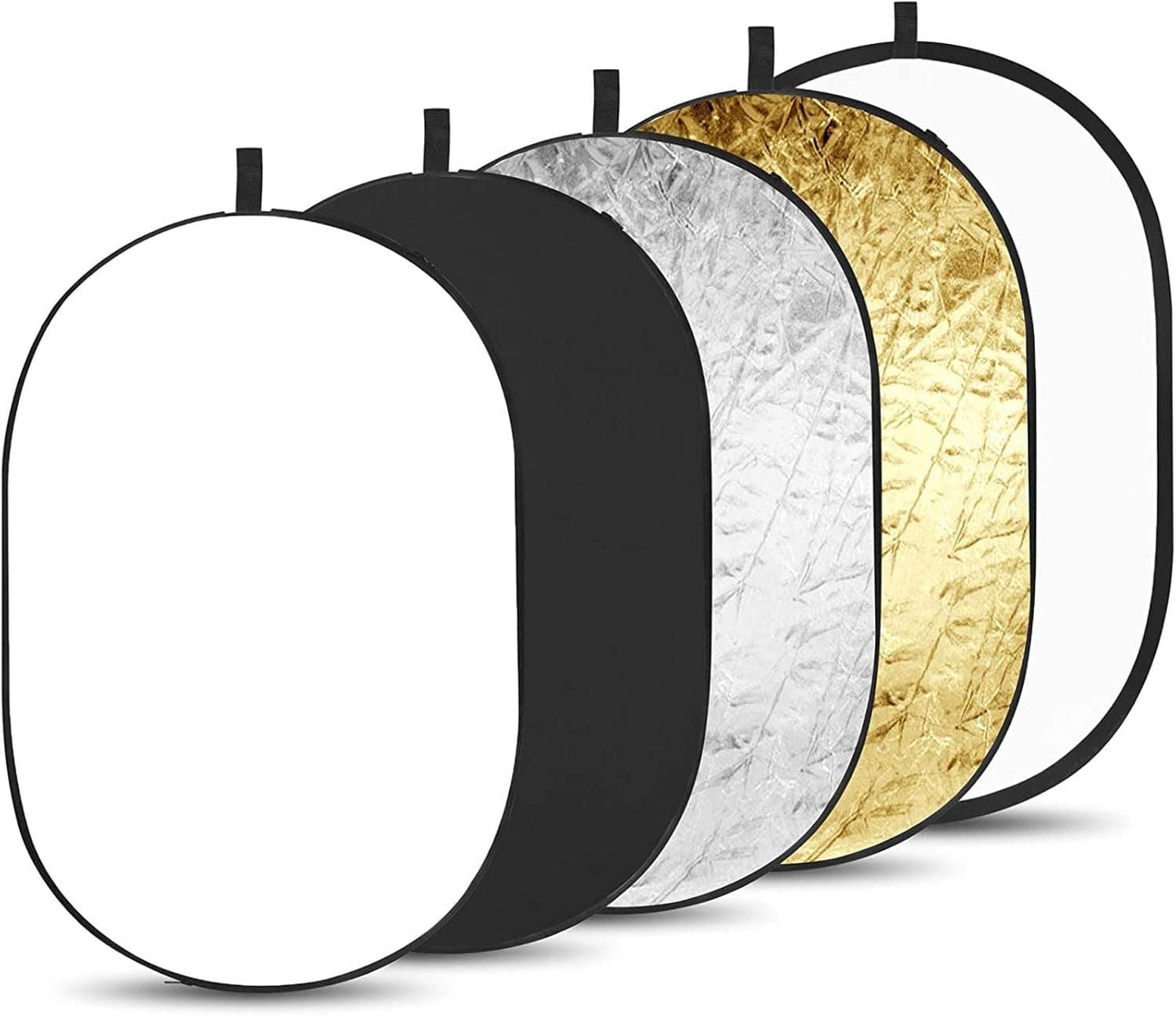 BDDFOTO 24"x35"/60x90cm Reflector Photography 5-in-1, Ellipse Light Reflector Multi-Disc with Bag Translucent, Silver, Gold, White and Black for Studio Photography Lighting and Outdoor Lighting