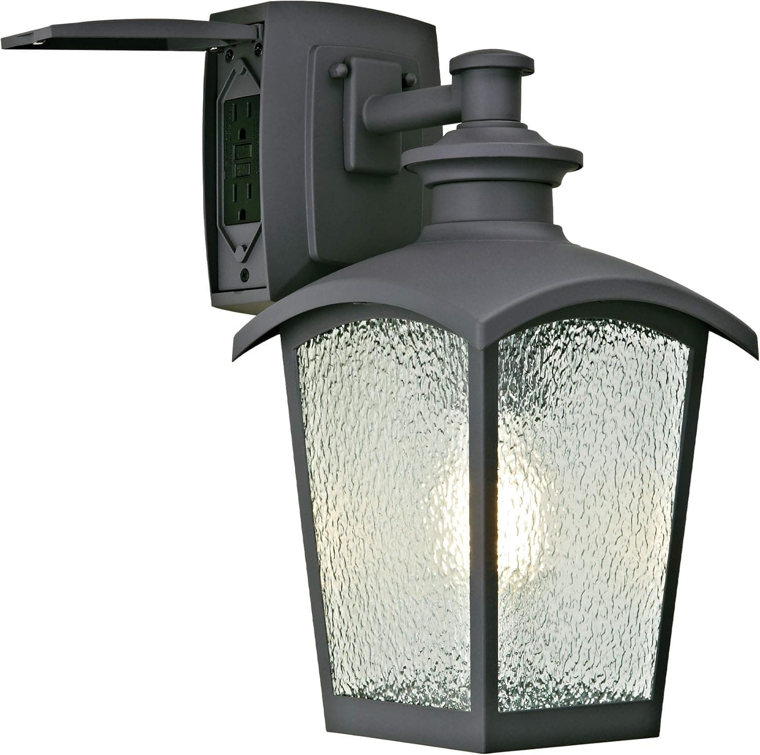 Home Luminaire 80694 Spence 1-Light Outdoor Wall Lantern with Granite Textured Glass and Built-in GFCI Outlet, Grey, Graphite