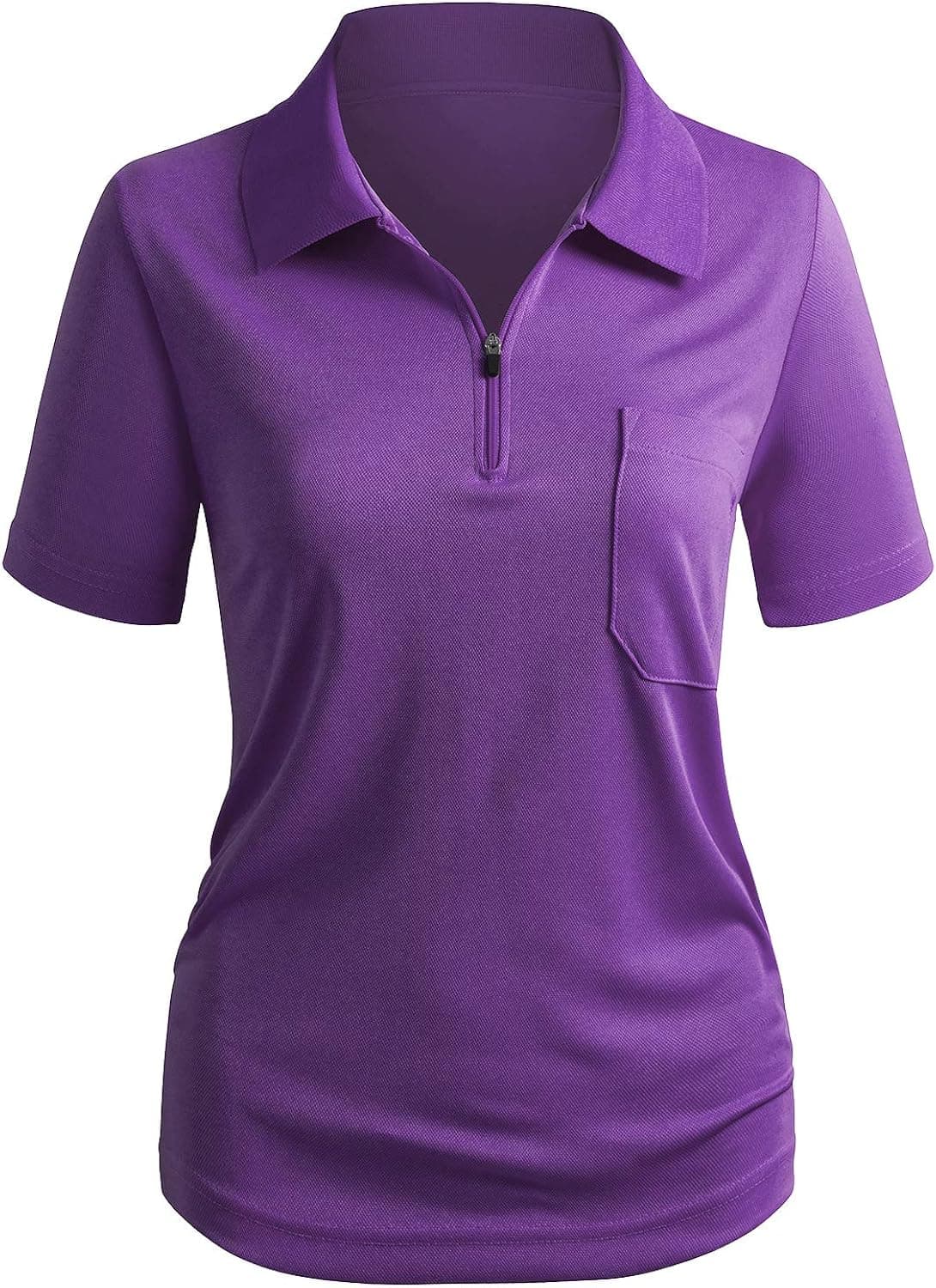 CLOVERY Women's SportWear POLO Shirt Zip-up Pocket Short Sleeve