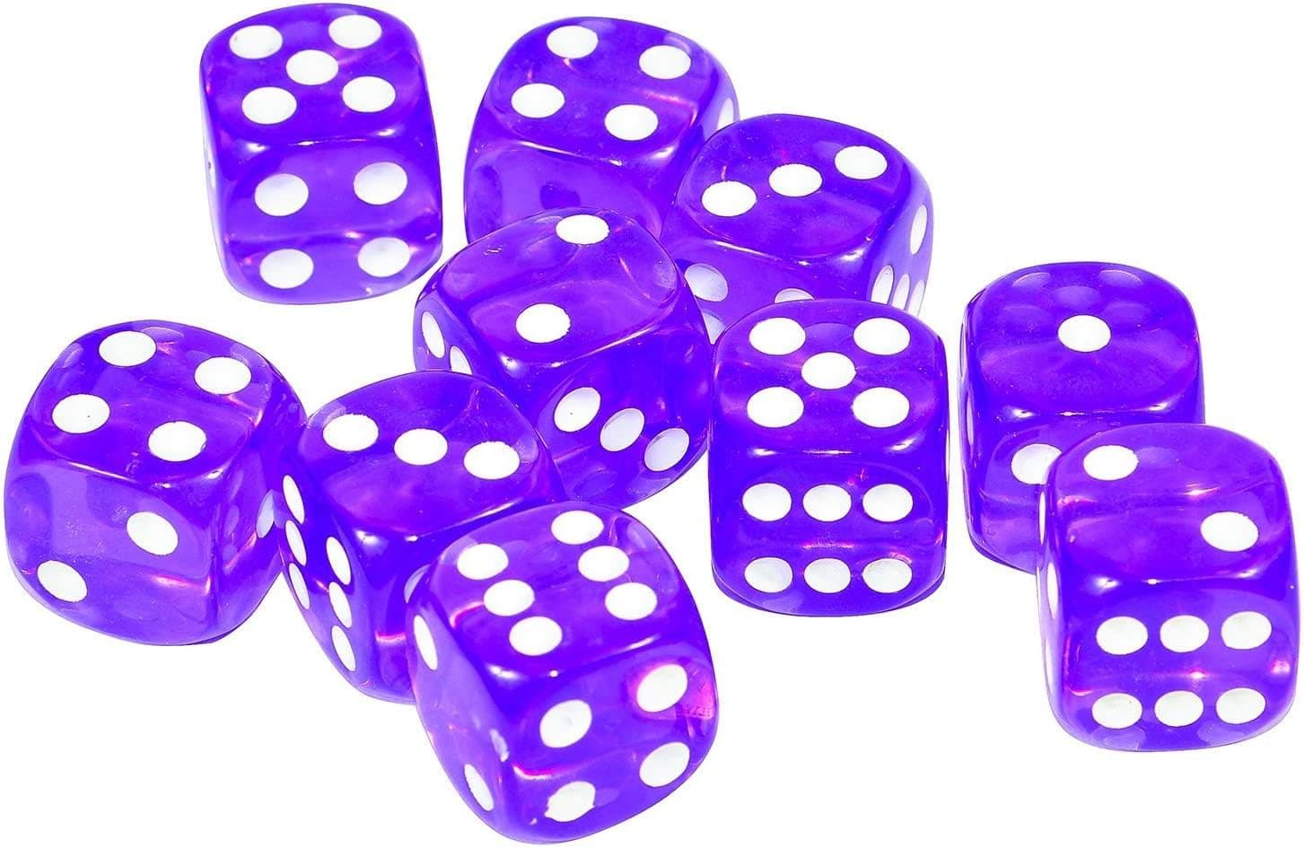 Raincol Set of 10 Six Sided D6 16mm Standard Rounded Translucent Dice Die - Purple