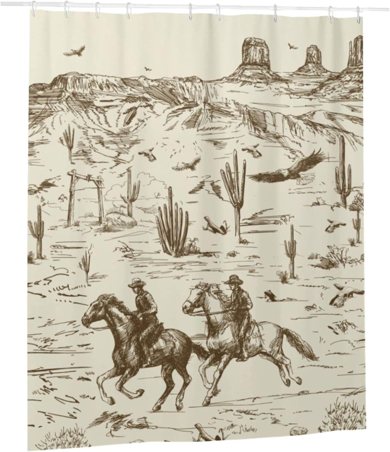YEAHSPACE Western Shower Curtain Cowboy 60Wx72L Inches Bathroom Decoration Bathtubs Stall Curtain with Hooks-American Cowboy Riding Horse in Wild West