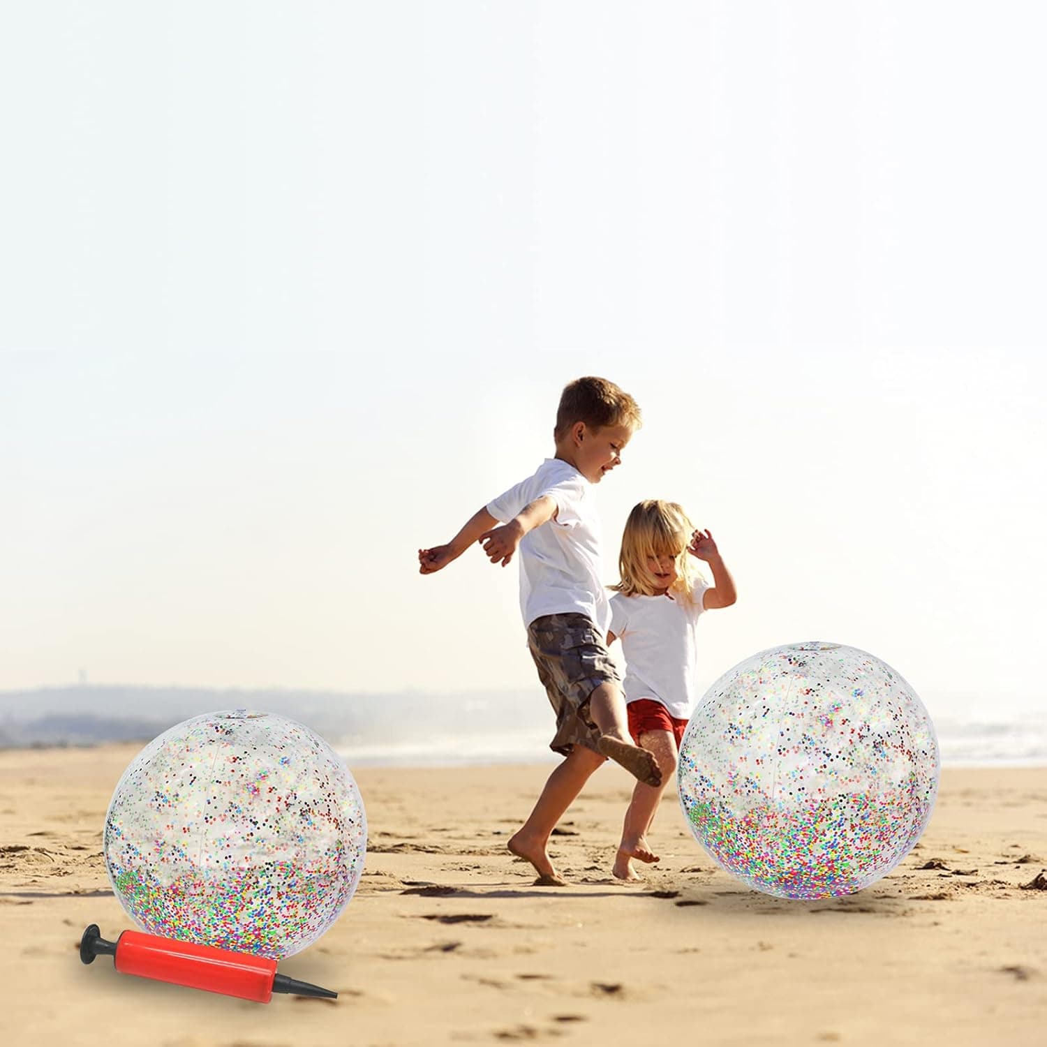 KOMIWOO Glitter Beach Ball, Confetti Beach Ball, Inflatable Beach Ball Bulk Pool Summer Party Favors