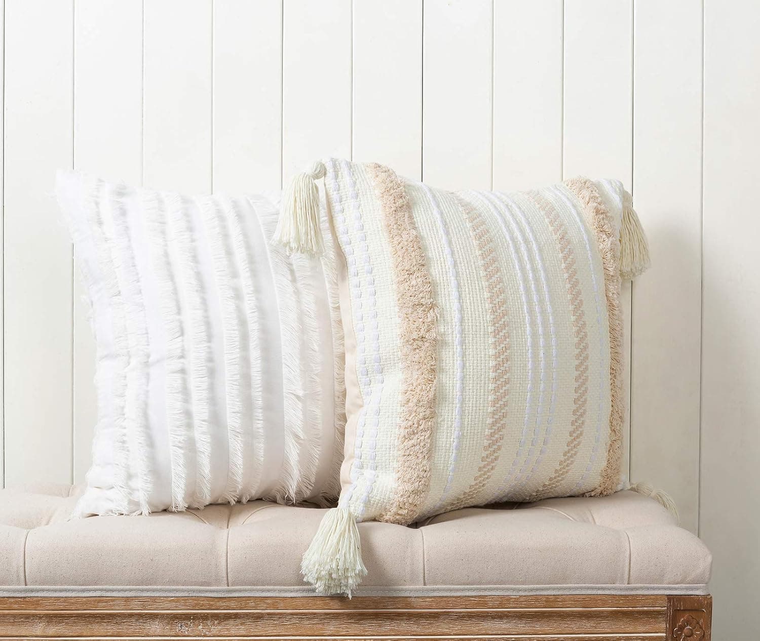 blue page Neutral Boho Decorative Throw Pillow Covers 18X18 - Pack of 2 Pillow Cases for Couch Sofa Bedroom, Shabby Chic, Farmhouse Home Decor Pillowcases, Square Soft Solid Cushion Case Set