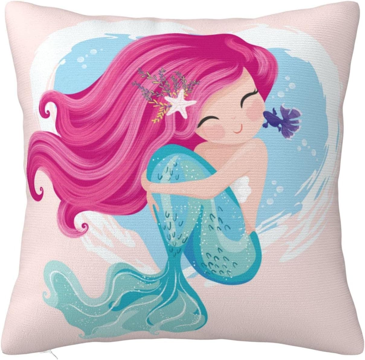 Duduho Cozy Throw Pillow Cover Cute Mermaid Girl Decorative Square Pillowcase Throw Cushion Case for Bedroom, Living Room, Sofa, Couch and Bed, 18 X 18 Inches