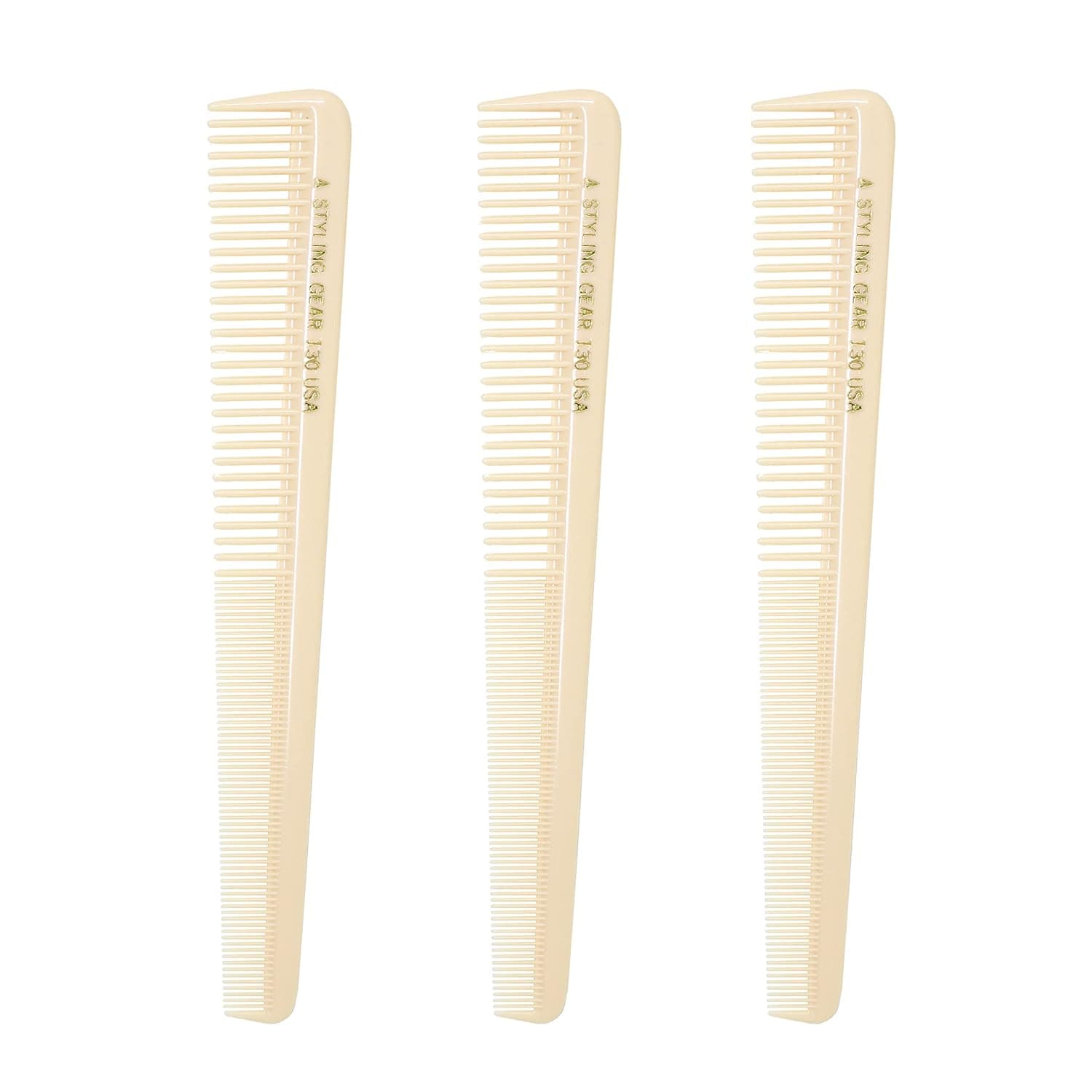 Styling Gear 130. 7 In. Barber Cutting Combs Tapered Barber For Hair Stylist All Purpose Rounded Teeth 3 Pcs.