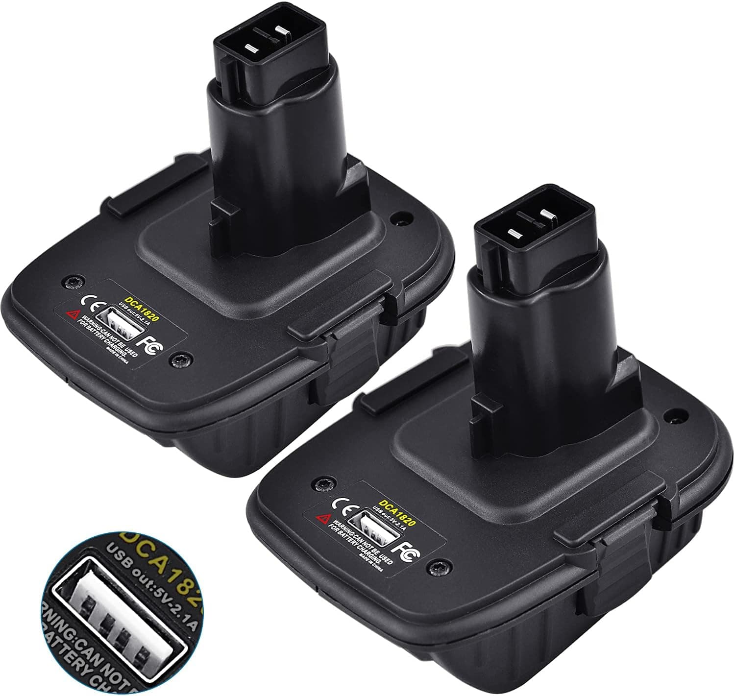 Aowel DCA1820 Battery Adapter Replacement for Dewalt 18v to 20v Adapter, Convert 20v Lithium Battery DCB206 DCB205 to 18v NiCad & NiMh Tool Battery DC9096 DC9098, with 5V USB Port [2Pack]