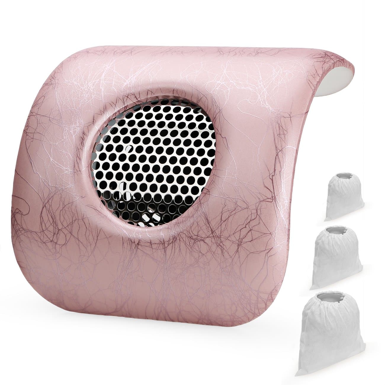 Belle Nail Dust Collector Powerful Nail Vacuum Cleaner Machine, Nail Grinding Polishing Dust Suction Extractor with 3 Collecting Bags, Pink
