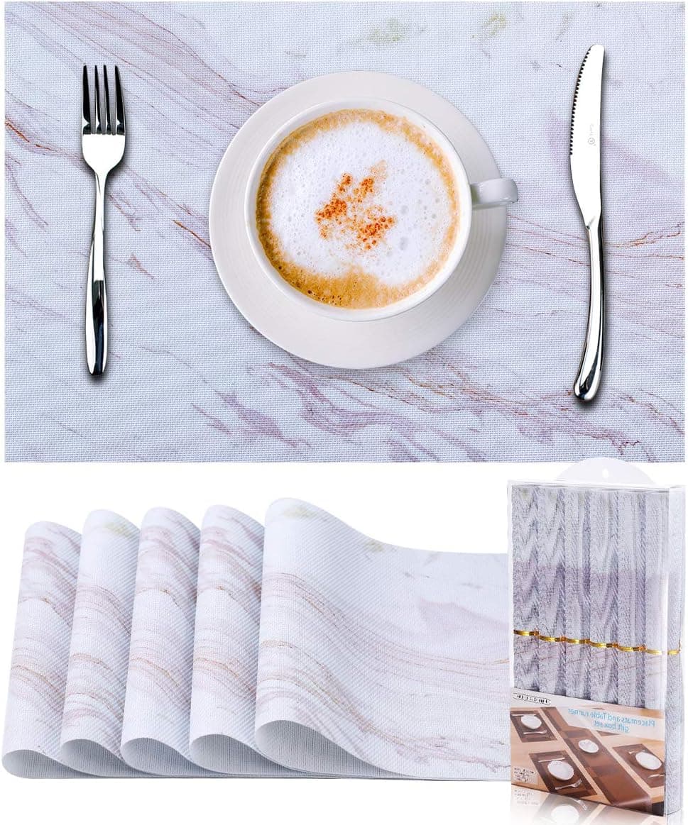 GENNISSY Placemats for Dining Table Set of 6,Heat-Resistant Kitchen Table Mats Washable Easy to Clean Place Mats Non-Slip Woven Vinyl Placemat for Kitchen Table with Gift Box Packaging