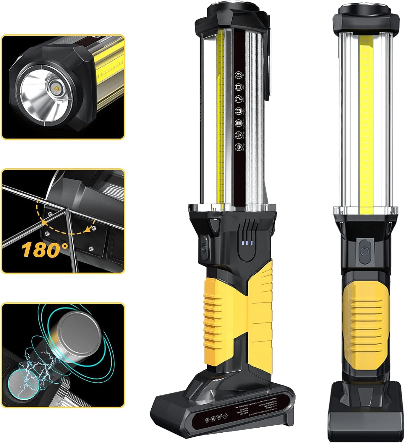 WARSUN LED Work Light Rechargeable Work Light Portable Flashlight Magnetic 1500 Lumens COB Work Lights Handheld Worklight Outdoors Car Inspection Light with Hook for Car Repair Machine Emergency