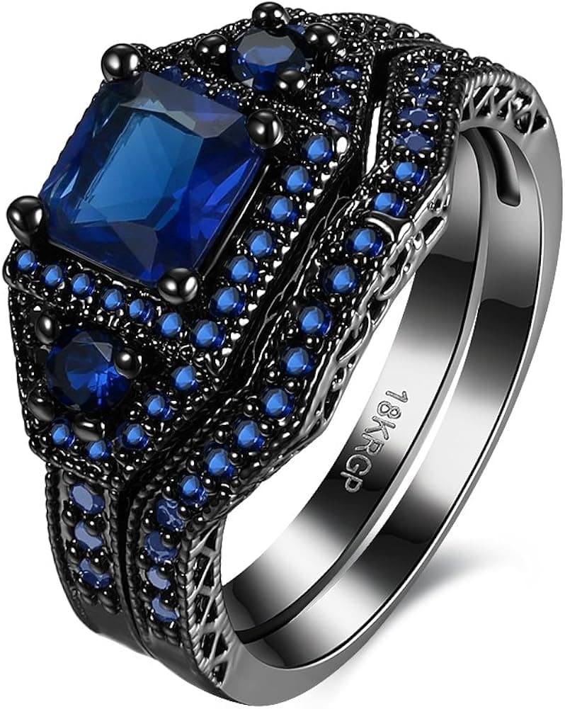 One Cent Online Eternity Love Wedding Bands Women's 18K Black Gold Plated Rings Princess Cut Purple/Black/Pink CZ Crystal Engagement Rings Best Promise Rings Anniversary Wedding Rings for Lady Girl