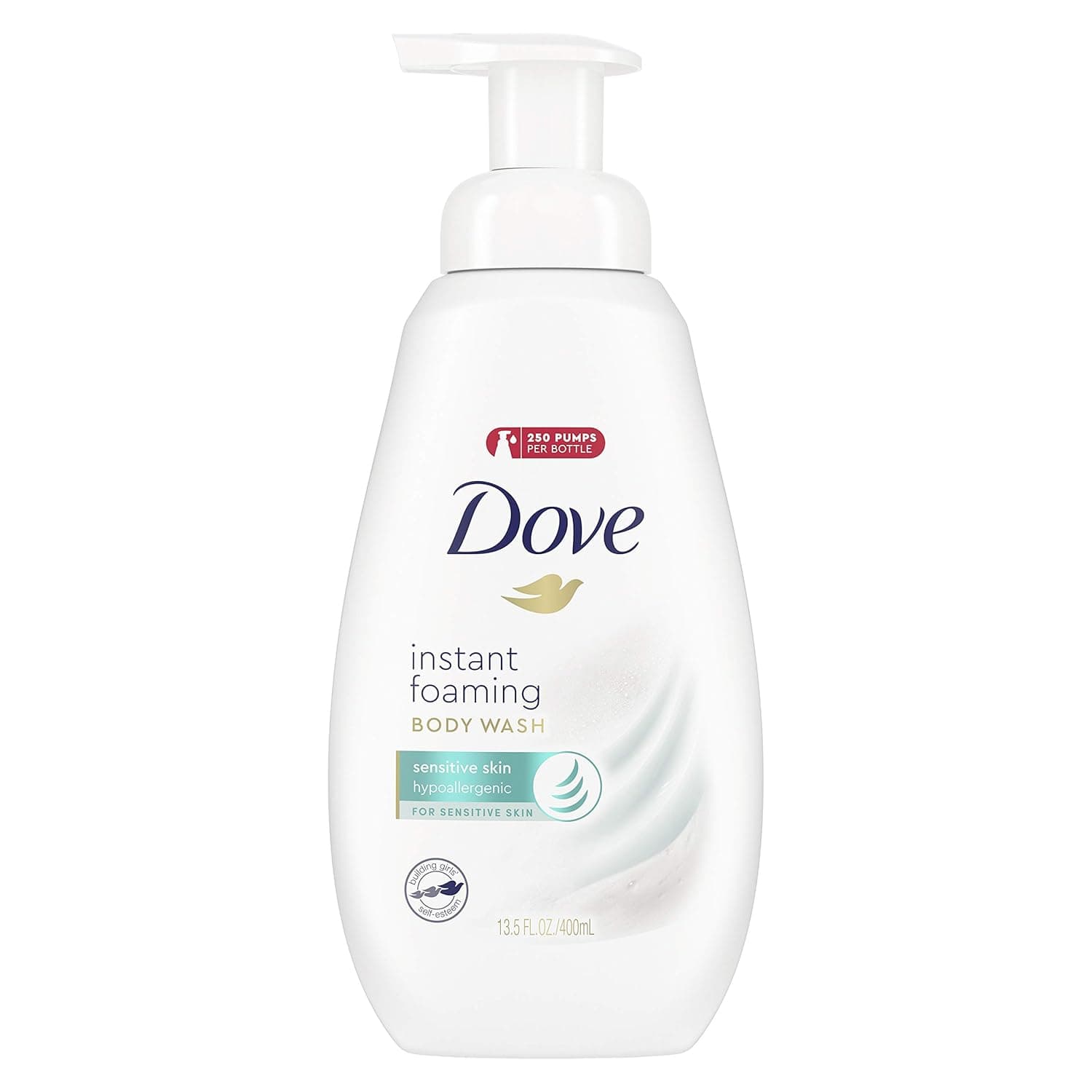 Dove Instant Foaming Body Wash for Soft, Smooth Skin Sensitive Skin Cleanser That Effectively Washes Away Bacteria While Nourishing Your Skin 13.5 oz, 4 Count