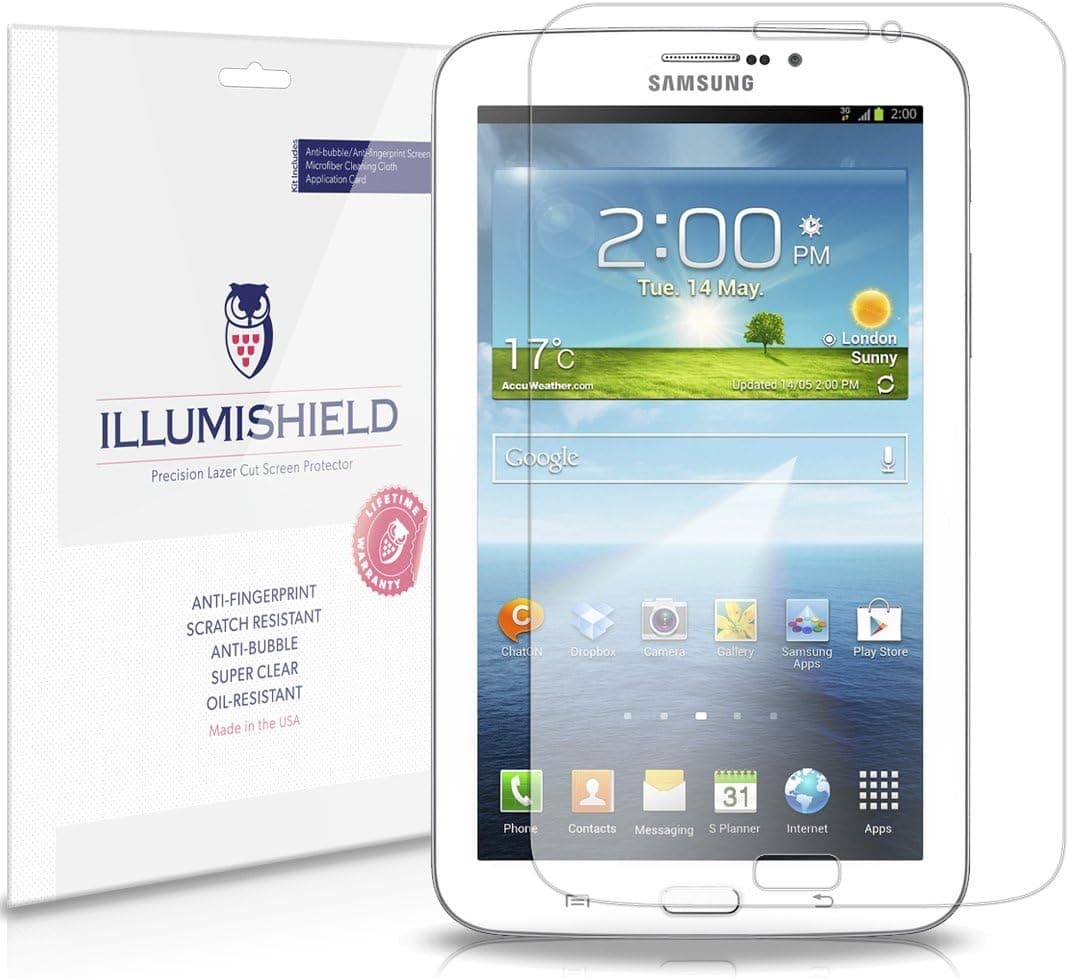 ILLUMISHIELD Screen Protector Compatible with Samsung Galaxy Tab 3 7 inch (SM-T211)(3-Pack) Clear HD Shield Anti-Bubble and Anti-Fingerprint PET Film