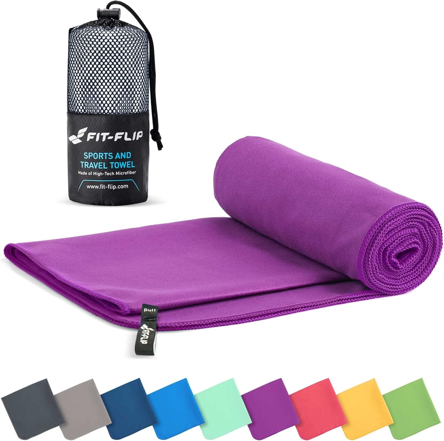 Fit-Flip Travel Towel - Compact & Ultra Soft Microfiber Camping Towel - Quick Dry Towel - Super Absorbent & Lightweight for Sports, Beach, Gym, Backpacking, Hiking and Yoga