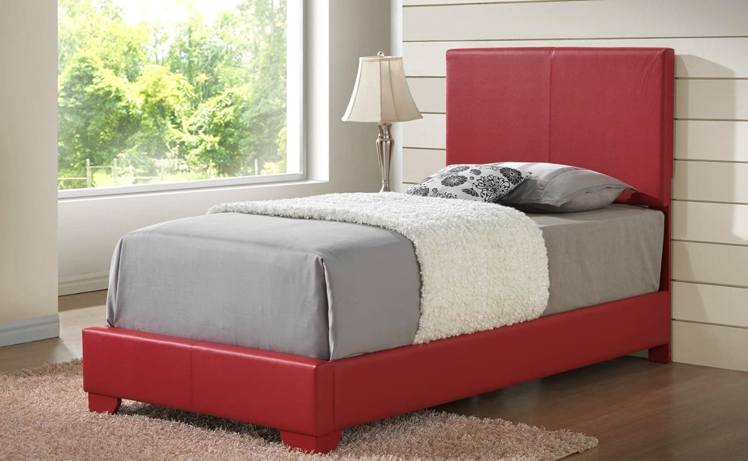 Glory Furniture Red - Full Size - Modern Headboard Leather Look Upholstered Bed 1825