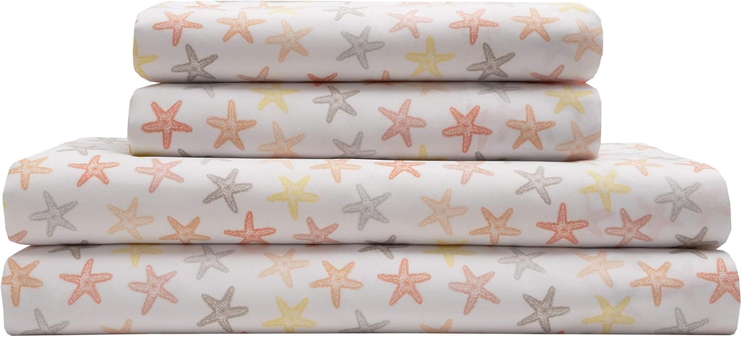 Elite Home Products Inc. Coastal Microfiber Print Sheet Sets, Seastar-Coral, Full