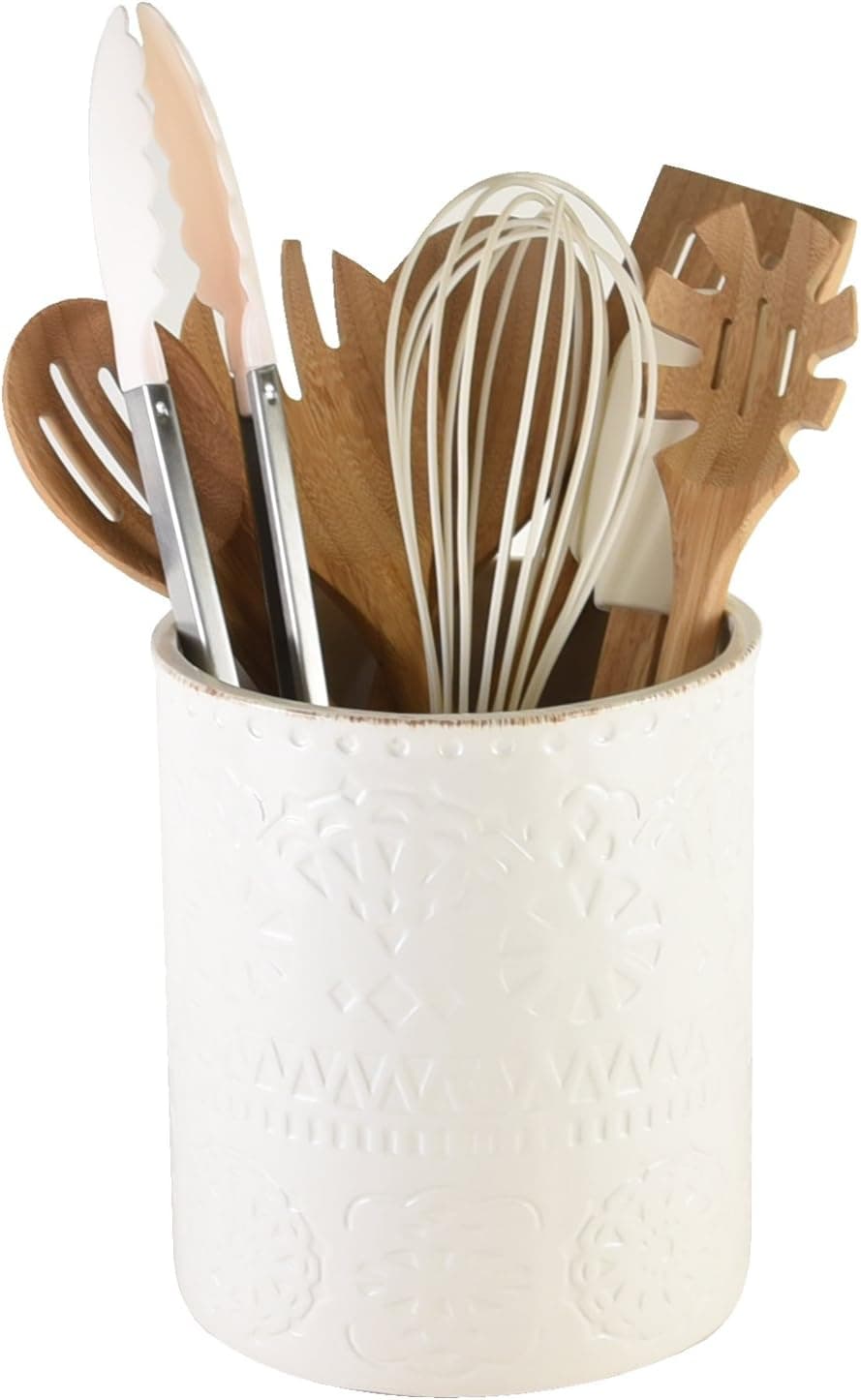 Pfaltzgraff Chateau 9-Piece Kitchen Tool and Ceramic Crock Set, Ivory