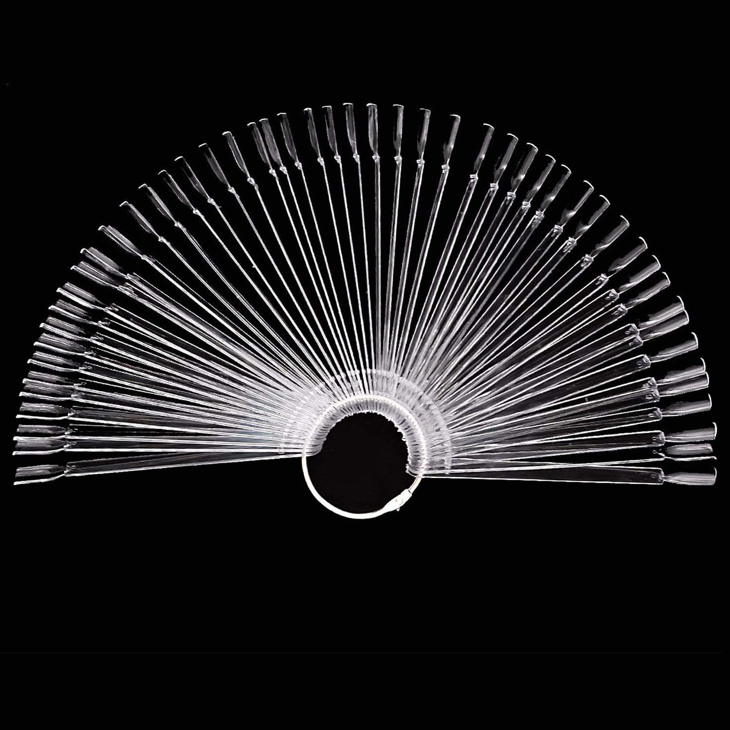 NIUTA False Nail Art Tips Colour Pop Sticks Display Fan Practice starter with Metal Split Ring for Nail Art Polish Display and Home DIY-Transparent, 50 Count