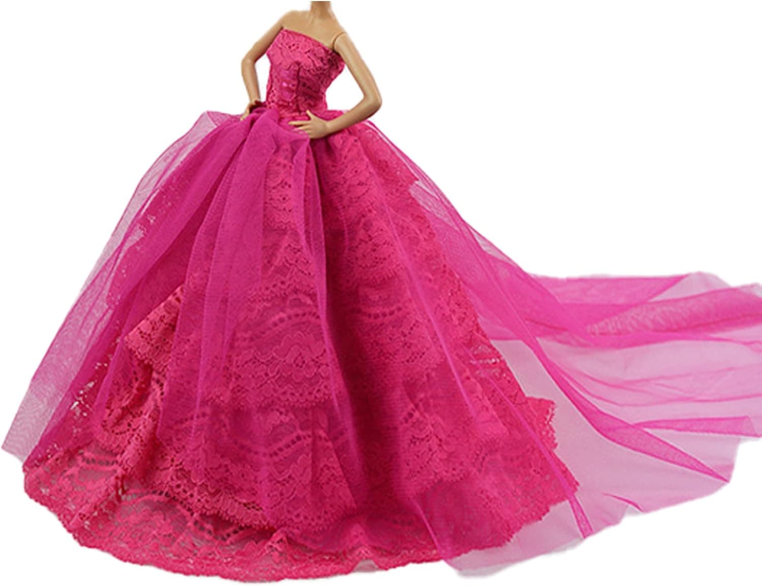 Peregrine Chapel Train Tulle Wedding Dress with Tiered Lace Ball Gown for 11.5 inches Dolls