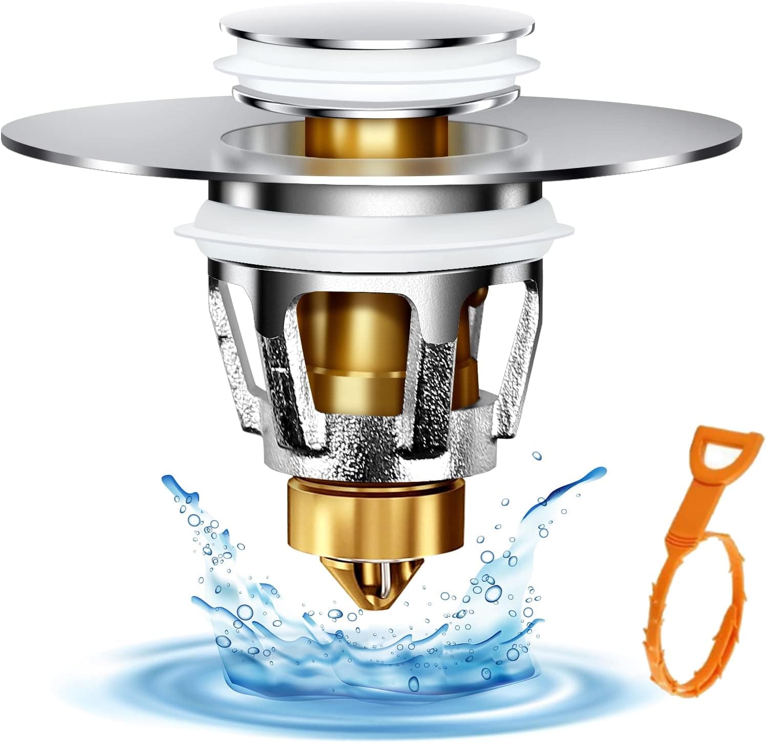 SensunDa Bathtub Stopper with Hair Catcher, Universal Bathroom Sink Stopper, Has a Unique Bullet Core Push-Type Basin Pop-Up Drain Filter, Anti-Clogging Bath Plug for 1.1"-1.33" Drain Pipe