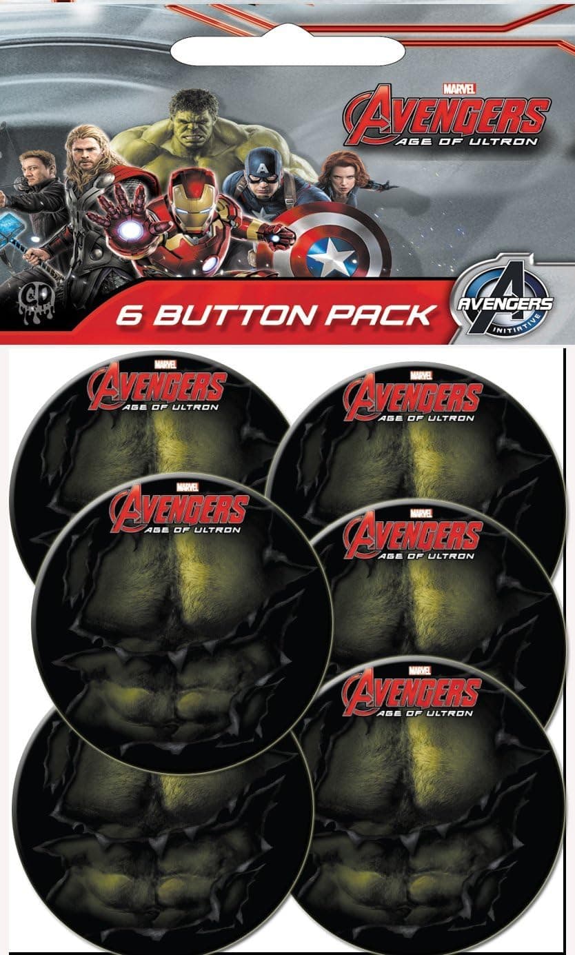 C&D Visionary The Avengers 2 Movie Age of Ultron Hulk Chest Prepack Buttons (6 Piece), 1.25"