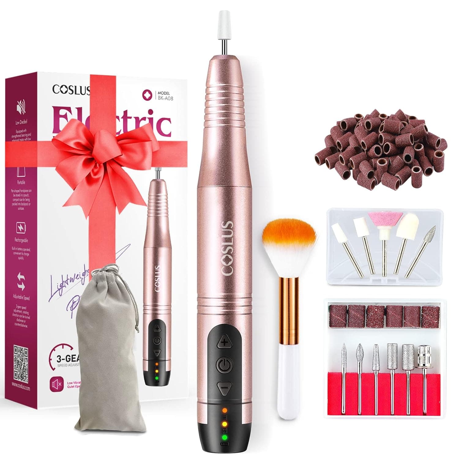COSLUS Cordless Nail Drill Electric File: Professional for Acrylic Gel Dip Powder Nails Portable Nail Drill Machine Kit for Manicure Pedicure Nail Dremel Set with Everything Rechargeable Lightweight