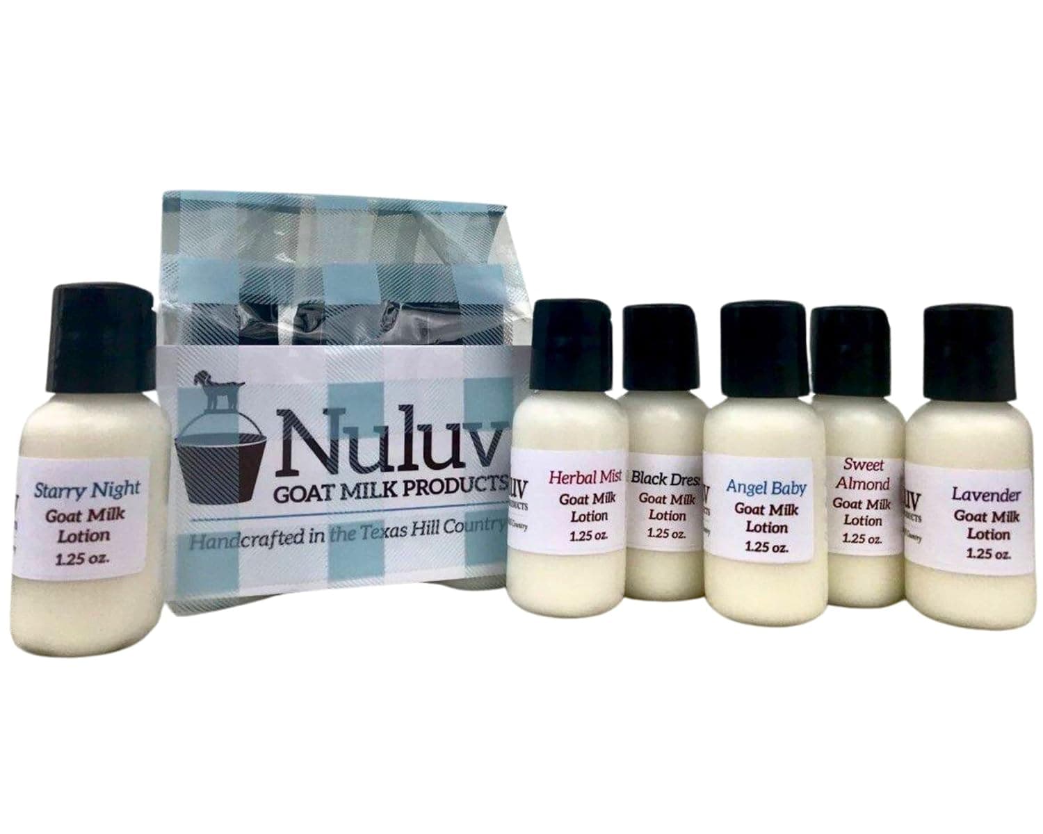 NULUV 6-Pack Sampler Travel Size Goat Milk Body Lotions Soothing for Hands and Body, Soft, Healthy Skin Cruelty-Free and Paraben-Free, Made in USA, Favorite Scents
