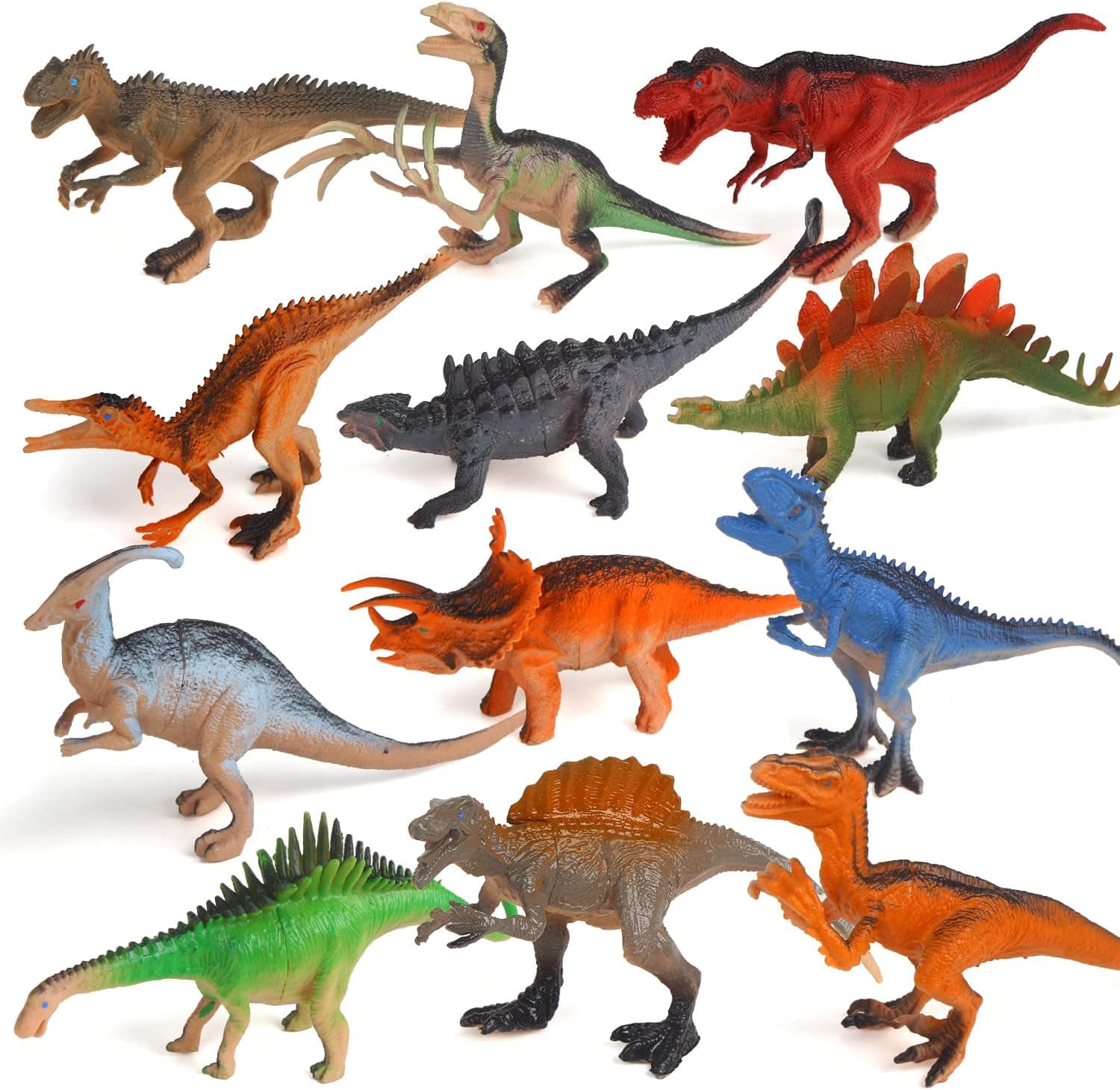 FINGOOO Realistic Dinosaur Toys for Kids 3-5 5-7, 12 Pack of 6 Inch Plastic Dinosaur Figures Education Great Gift Party Supplies