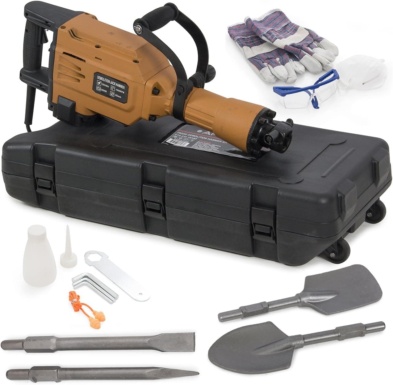 ARKSEN© 2800W Jack Hammer Demolition Electric Construction Spade + Scoop Shovel Bit w/Case