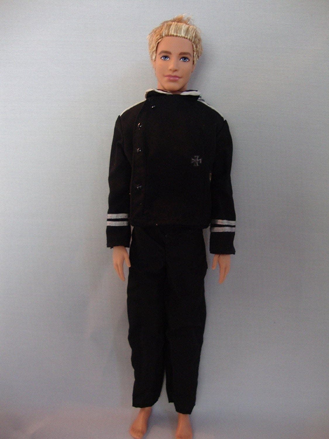 Olivia's Doll Closet 2 Piece Men's Outfit Black Military Style Shirt and Black Pants