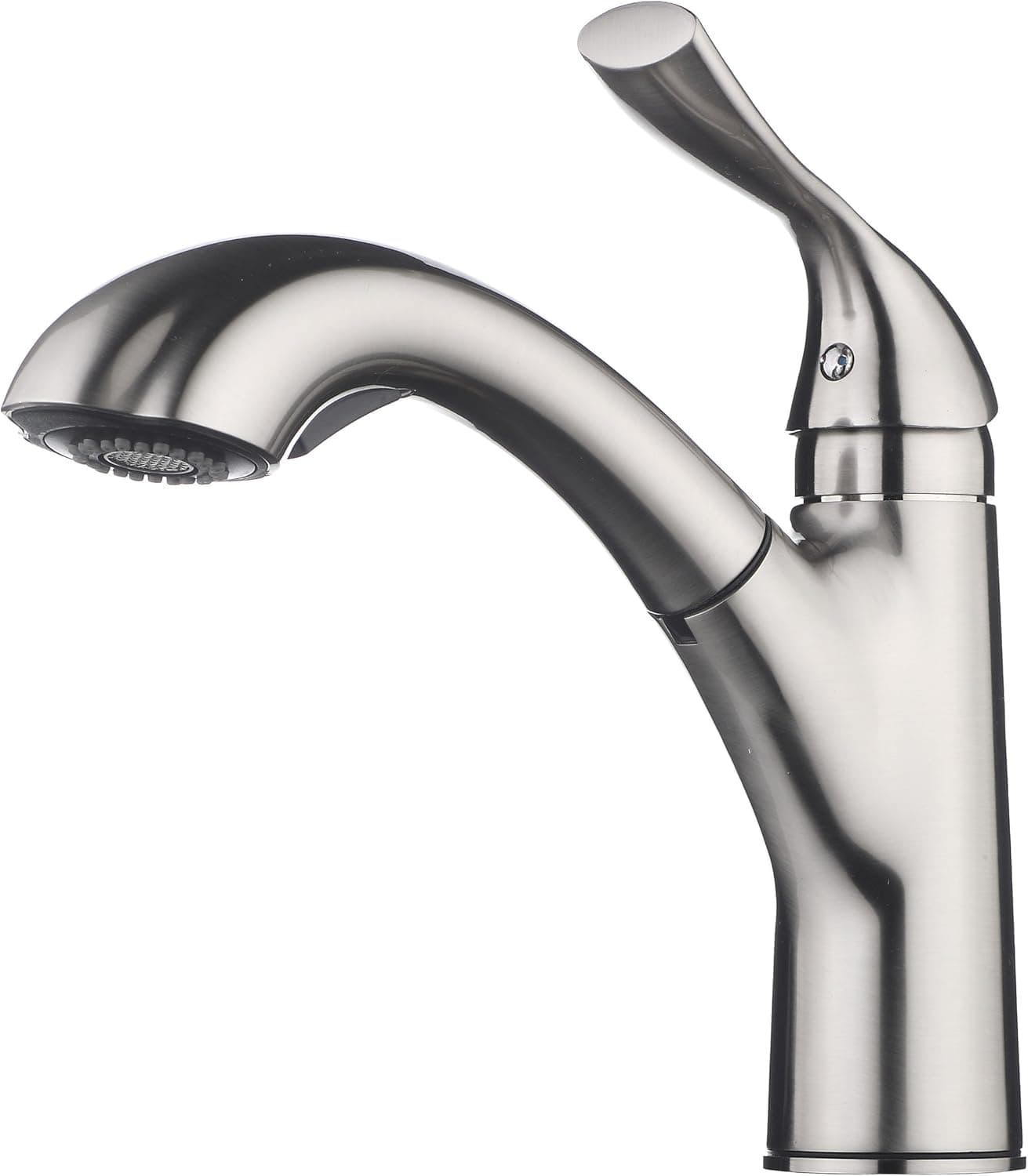 pH7174; 82H22 1-hole Lead-free Brass Pull-out Faucet; Single Control Kitchen Sink Faucet with Color-Matched Sprayhead; Excellent Finish, Nylon Hose, and Docking System, Brushed Nickel