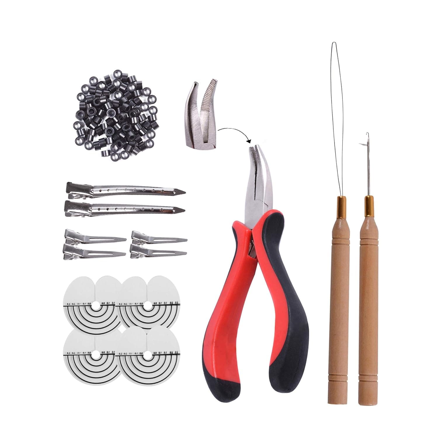 500pcs Micro Silicone Rings Hair Extensions Kit I-tip Hair Pliers Micro Pulling Hook Needle Loop Threader and Micro Silicone Links（Black)