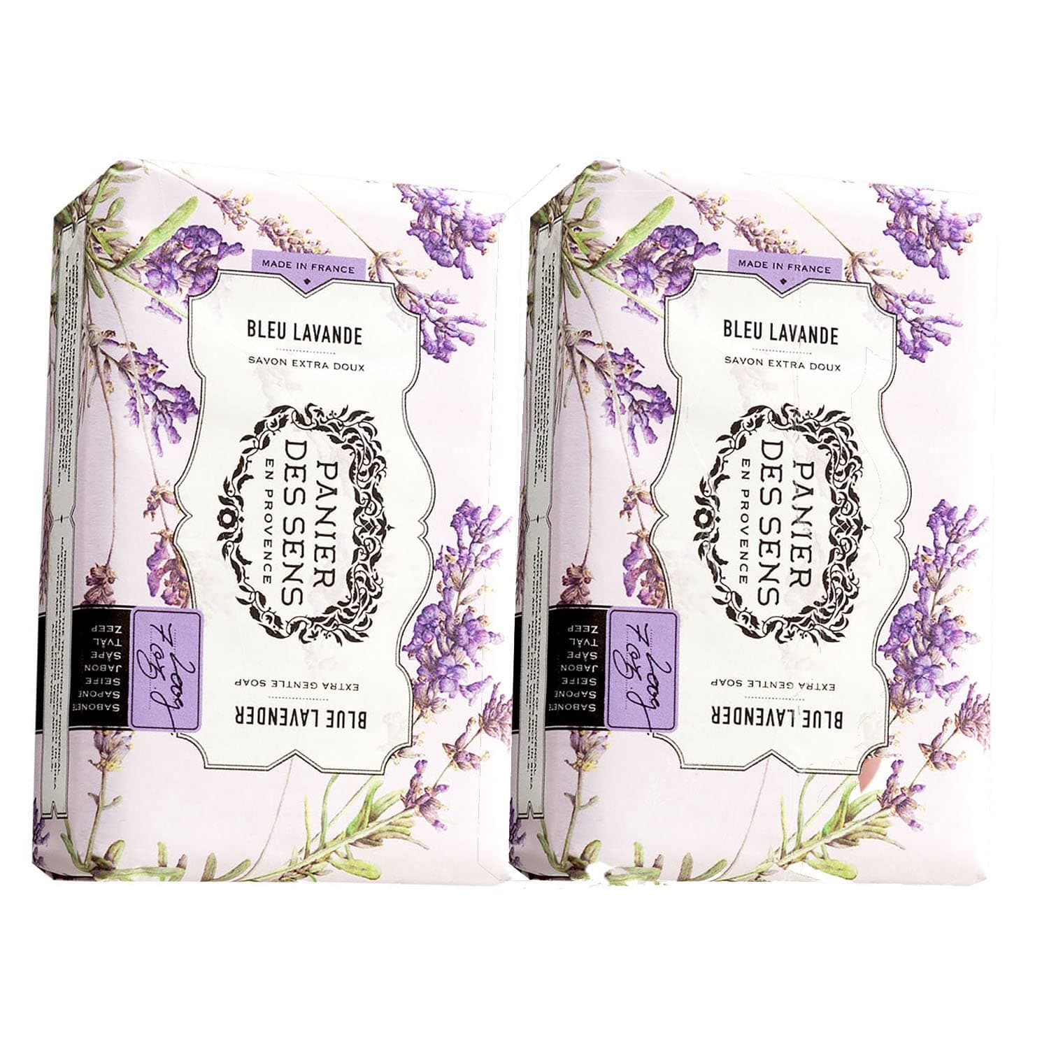 Panier des Sens Lavender Shea butter natural bar soap, bath & body soap bars - Made in France 95% natural - 2 bars, 7oz/200g each