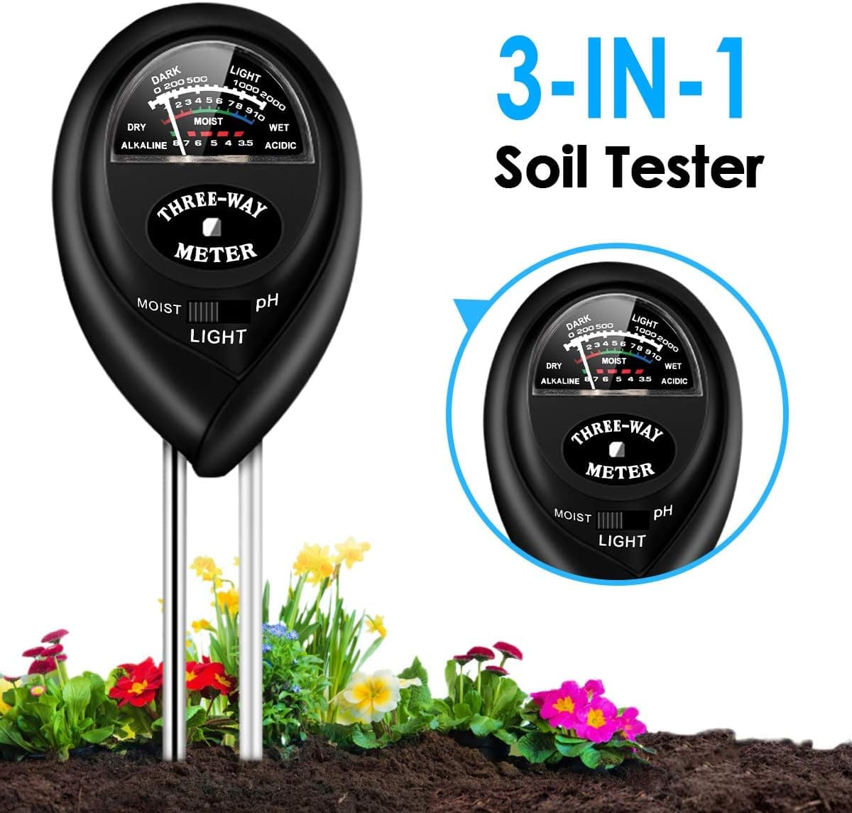 JulyPanny Soil Test Kit pH Moisture Meter Plant Water Light Tester Testing Kits for Garden Plants & Indoor & Outdoor