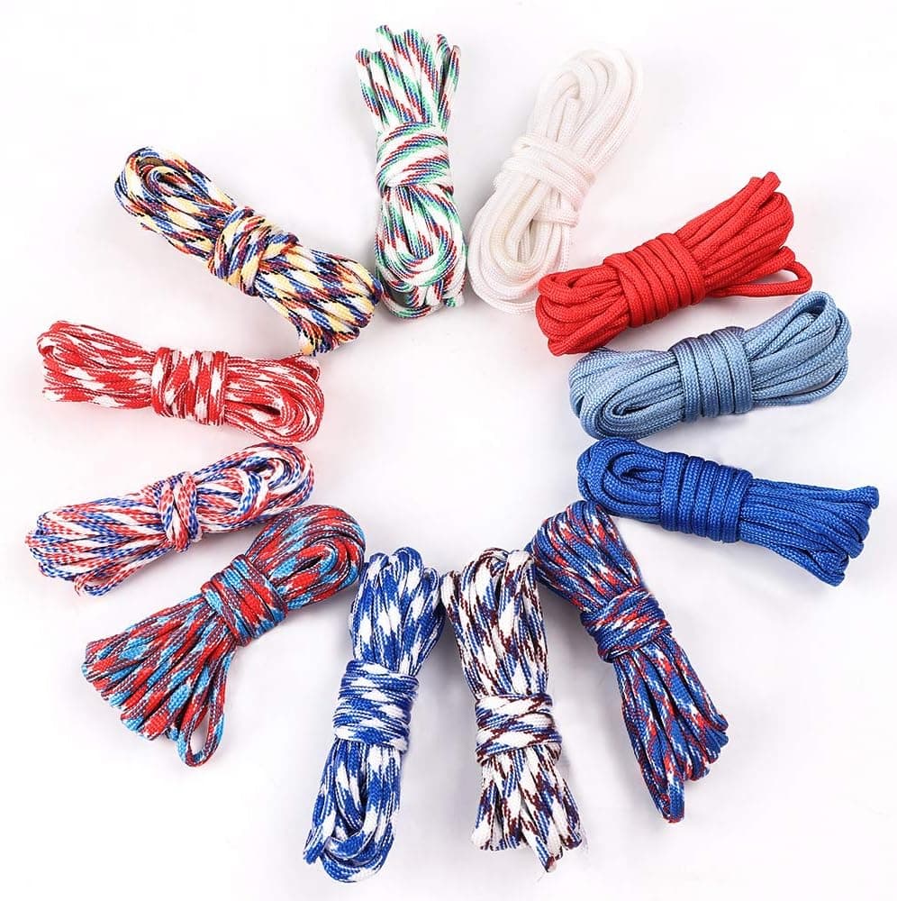 Parachute Cord 12 Colors 10 Feet Paracord Cord 550 Multifunction Type III Paracord Ropes 550lb Survival Paracord Random Combo Crafting Kit 7 Strand Cord Tent Rope Outdoor Survival Rope Red Blue
