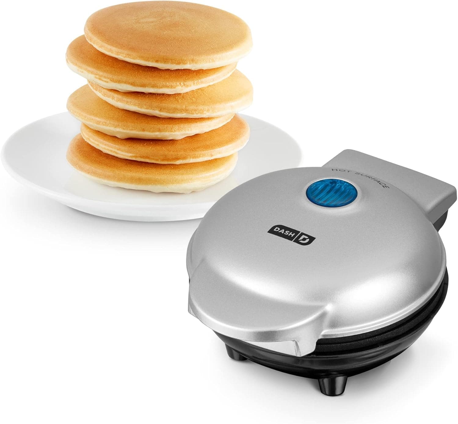 Dash DMS001SL Mini Maker Electric Round Griddle for Individual Pancakes, Cookies, Eggs & other on the go Breakfast, Lunch & Snacks with Indicator Light + Included Recipe Book - Silver (Renewed)