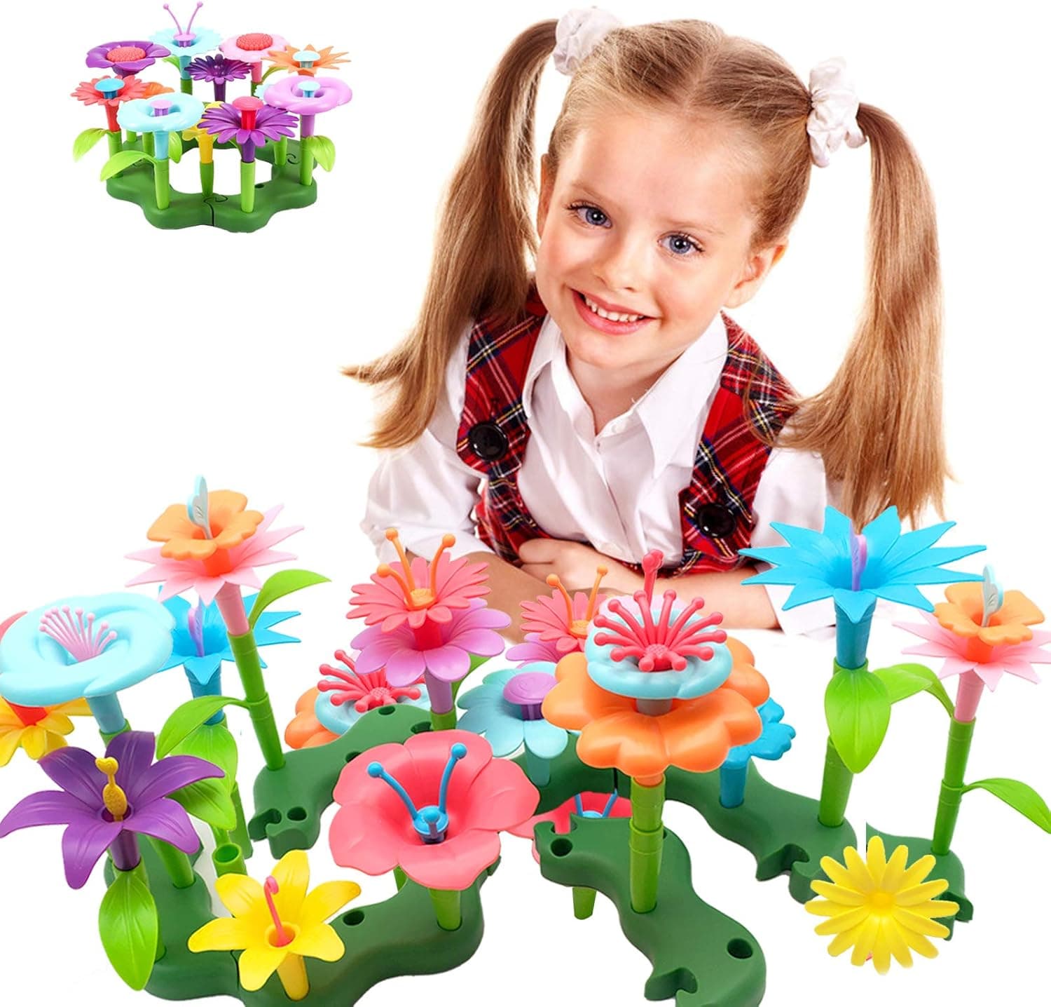 UAIAH Toys for Girls 3 4 5 Years Old Flower Garden Building Toys Gardening Pretend Playset Education Activity STEM Toys for Preschool Kids Christmas & Birthday Gift 52pcs