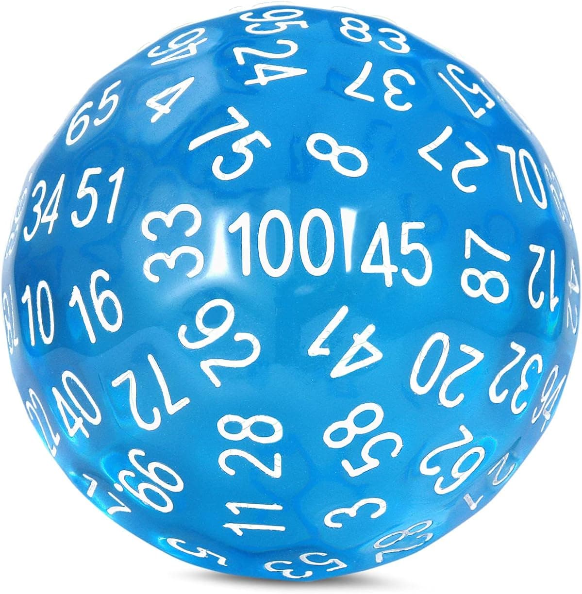 DNDND D100 Dice Blue 100 Sided Dice Set with Organza Pouch for Dungeons and Dragons DND (Translucent Blue with White Number)