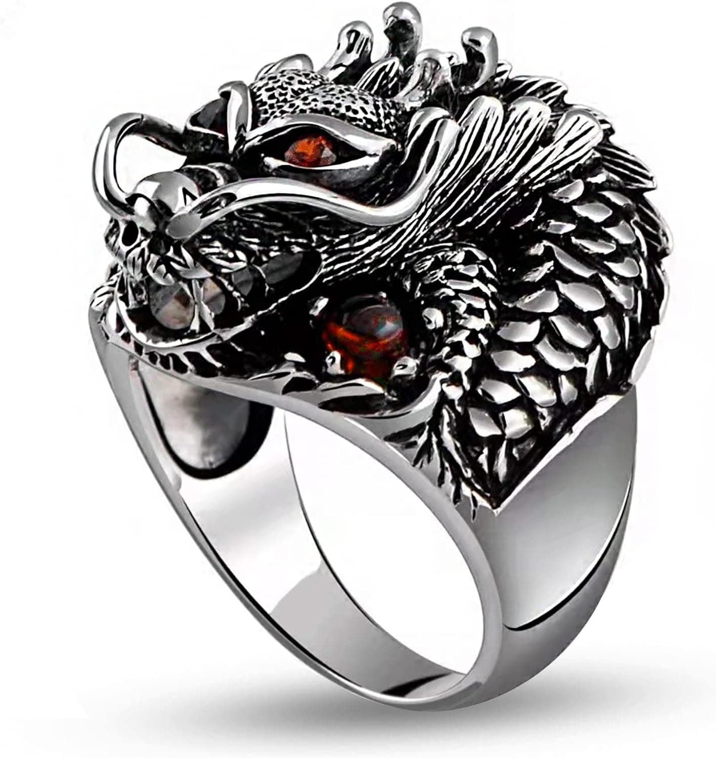JadeAngel Dragon Ring, Vintage 925 Sterling Silver Dragon Rings for Men Thai Silver Biker Ring Men Jewelry