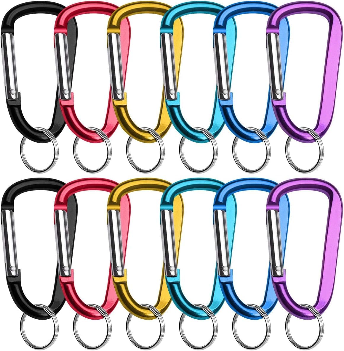 Walsilk 12 Pack Aluminum Carabiner Key Chain,D Shape Improved Durable Spring-Loaded Gate Carabiners Clips Hook,Perfect for Camping,Hiking,Traveling,Fishing