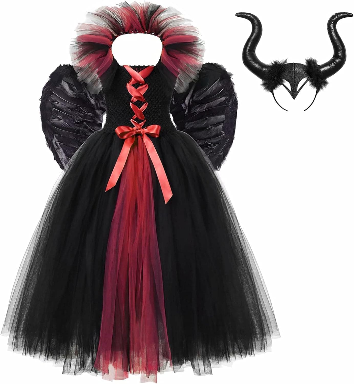 Aibei Little Girls Princess Dress Up Halloween Party Birthday Cosplay Costume Luxury Dress up with Accessories (3-10Years), black Red