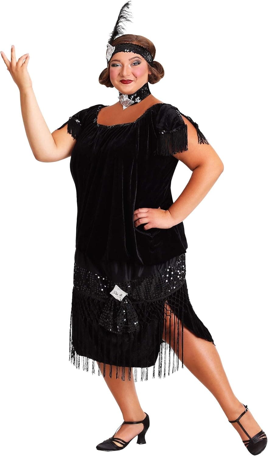 Plus Size Womens Black Flapper Dress Deluxe 1920s Flapper Dress Costume