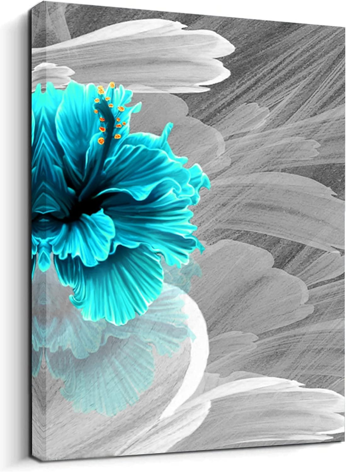 Canvas Wall Art Grey Teal Flower Picture Black and White Wall Art Prints Artwork bathroom wall art Framed Bathroom Wall Decor for Bedroom Modern Wall Decor for Home Walls Size 18x24 Inches