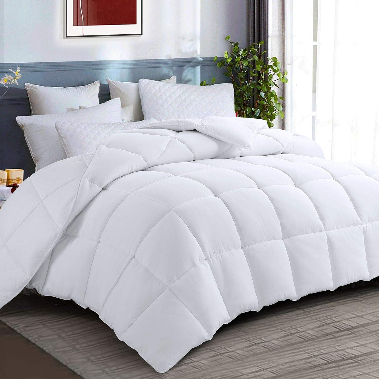 All Season King Size Bed Comforter,Soft Down Alternative Quilted Comforter,Box Stitched,Machine Washable(White,90x102Inches)