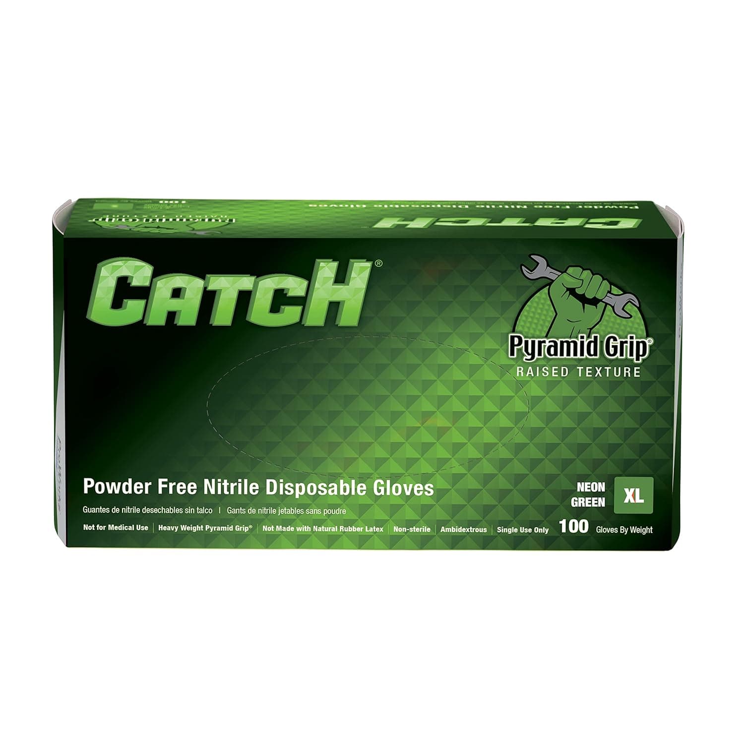 ProWorks® Pyramid Grip® Neon Green Nitrile Gloves, Powder Free, 8.5 mil (Palm)- GL-NT107NGFX (Pack of 100)